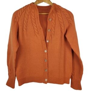 Cozy Orange Cable Knit Cardigan Sweater. Handmade. Approx XS women's.